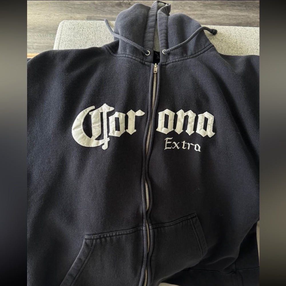 Corona Navy Blue Hoodie with White Logo